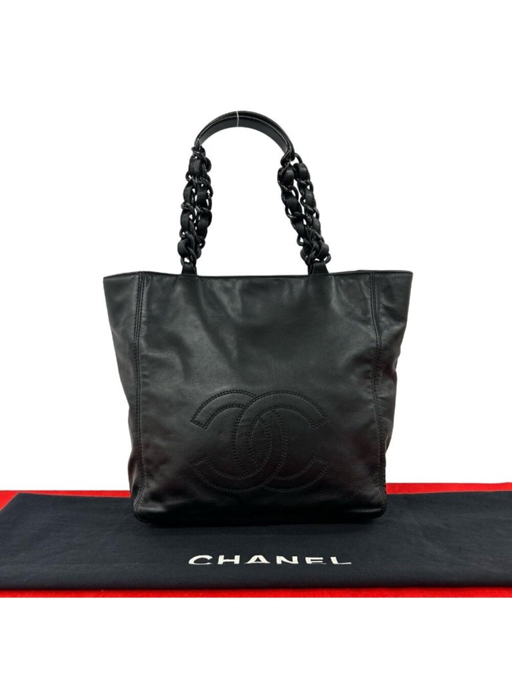 Chanel And No 5 CC Logo Lambskin Leather Chain Handbag Black
